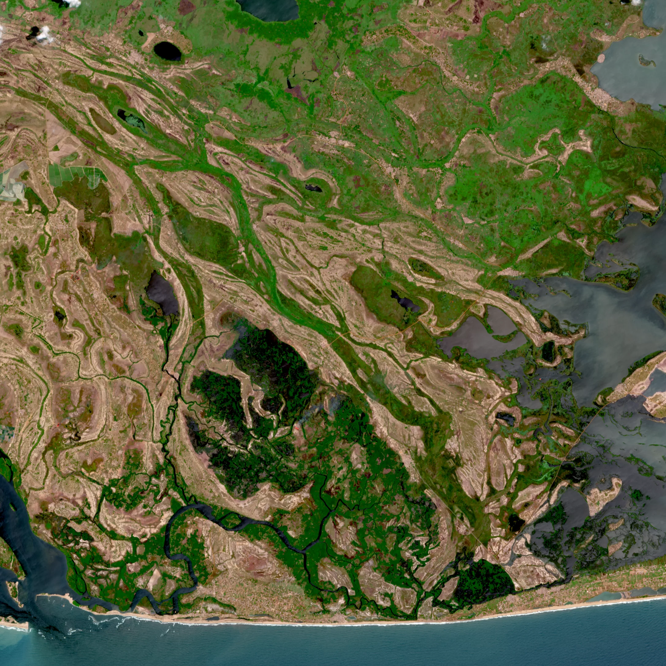 Satellite view of Keta Lagoon in Ghana